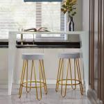 Velvet Round Bar Stools Set of 2 - Gray