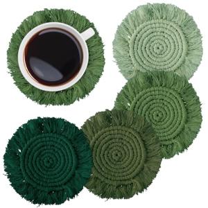 Boho Macrame Coasters - Handmade Green Set