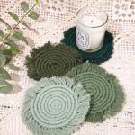 Boho Macrame Coasters - Handmade Green Set