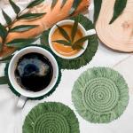 Boho Macrame Coasters - Handmade Green Set