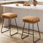Caramel Brown Leather Bar Stools Set of 2