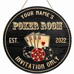Personalized Poker Club Wall Art Sign for Man Cave
