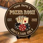 Personalized Poker Club Wall Art Sign for Man Cave