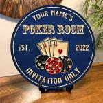 Personalized Poker Club Wall Art Sign for Man Cave