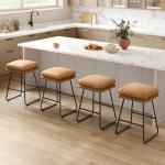 Caramel Brown Leather Bar Stools Set of 2
