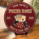 Personalized Poker Club Wall Art Sign for Man Cave