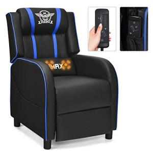 Blue Massage Gaming Recliner with Adjustable Footrest