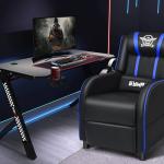 Blue Massage Gaming Recliner with Adjustable Footrest