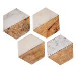 Hexagon Marble & Mango Wood Coaster Set