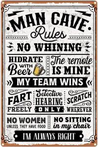 Funny Man Cave Rules Retro Metal Sign 8x12