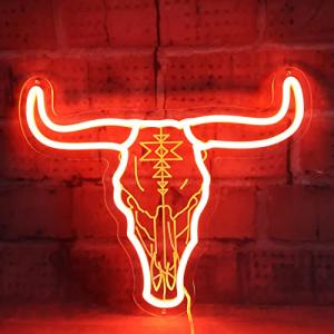 Neon Longhorn Bull Skull Sign for Man Cave