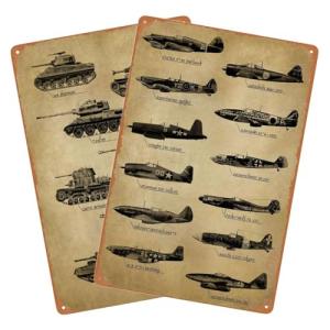 WWII Fighter Planes and Tanks Vintage Metal Sign