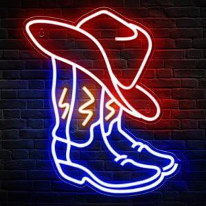 Neon Cowboy Hat and Boot Wall Sign