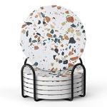Ceramic Drink Coasters with Holder - Set of 6