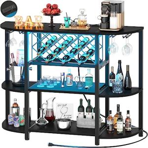4-Tier Metal Coffee Bar Cabinet with LED Light