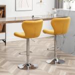 Yellow Velvet Swivel Barstools, Set of 2