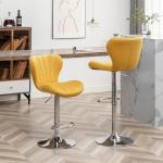 Yellow Velvet Swivel Barstools, Set of 2