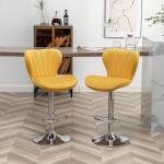 Yellow Velvet Swivel Barstools, Set of 2