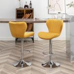 Yellow Velvet Swivel Barstools, Set of 2