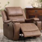 CANMOV Nut Brown Leather Recliner Chair with Cup Holders