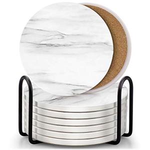 EAGMAK 8-Piece Marble Coaster Set with Holder