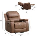 CANMOV Nut Brown Leather Recliner Chair with Cup Holders