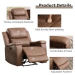CANMOV Nut Brown Leather Recliner Chair with Cup Holders
