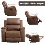 CANMOV Nut Brown Leather Recliner Chair with Cup Holders