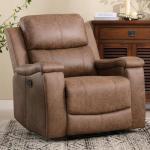 CANMOV Nut Brown Leather Recliner Chair with Cup Holders