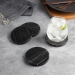 Natural Black Marble Round Coaster Set, 4-Pack