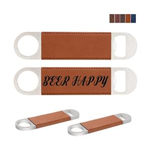 Stainless Steel Flat Bottle Opener Set with Leather Handle