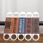 Stainless Steel Flat Bottle Opener Set with Leather Handle