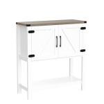 Sleek White Console Table with Storage Cabinets