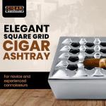 Silver Square Grid Cigar Ashtray with Lid