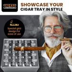 Silver Square Grid Cigar Ashtray with Lid