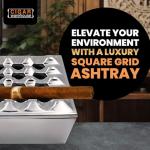 Silver Square Grid Cigar Ashtray with Lid