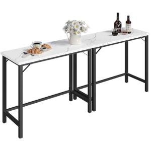 63-Inch Connectable Marble Bar Table with Metal Frame