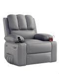 22'' Gray Leather Recliner Chair with Cup Holder