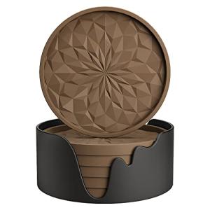 Silicone Coaster Set with Holder - 6 Pack