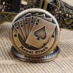 Bronze Poker Cards Quartz Pocket Watch Necklace Gift