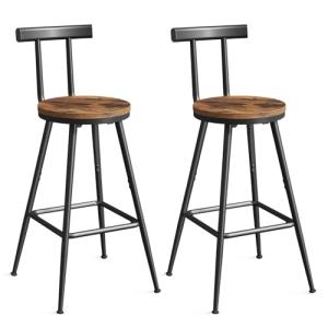 Set of 2 Rustic Bar Stools with Footrest