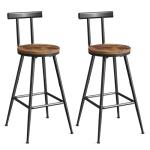 Set of 2 Rustic Bar Stools with Footrest