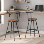 Set of 2 Rustic Bar Stools with Footrest