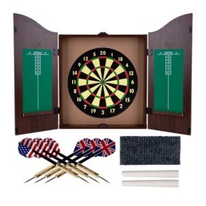 Walnut Finish Dartboard Cabinet Set for Man Cave