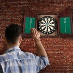 Walnut Finish Dartboard Cabinet Set for Man Cave