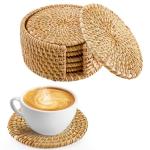 Handmade Rattan Coasters with Holder - 6 Pack