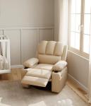 Beige Leather Recliner Chair with Cup Holders