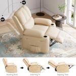 Beige Leather Recliner Chair with Cup Holders