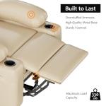 Beige Leather Recliner Chair with Cup Holders