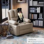 Beige Leather Recliner Chair with Cup Holders